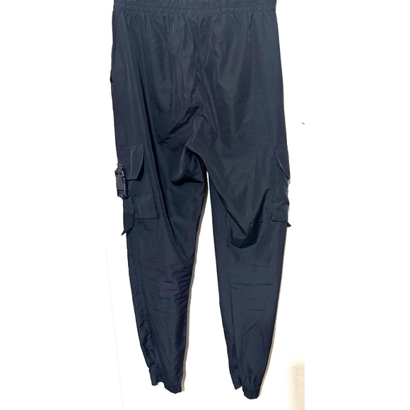 Boohoo Man black Cargo joggers mens Small lightweight pull on parachute combat - Picture 6 of 8